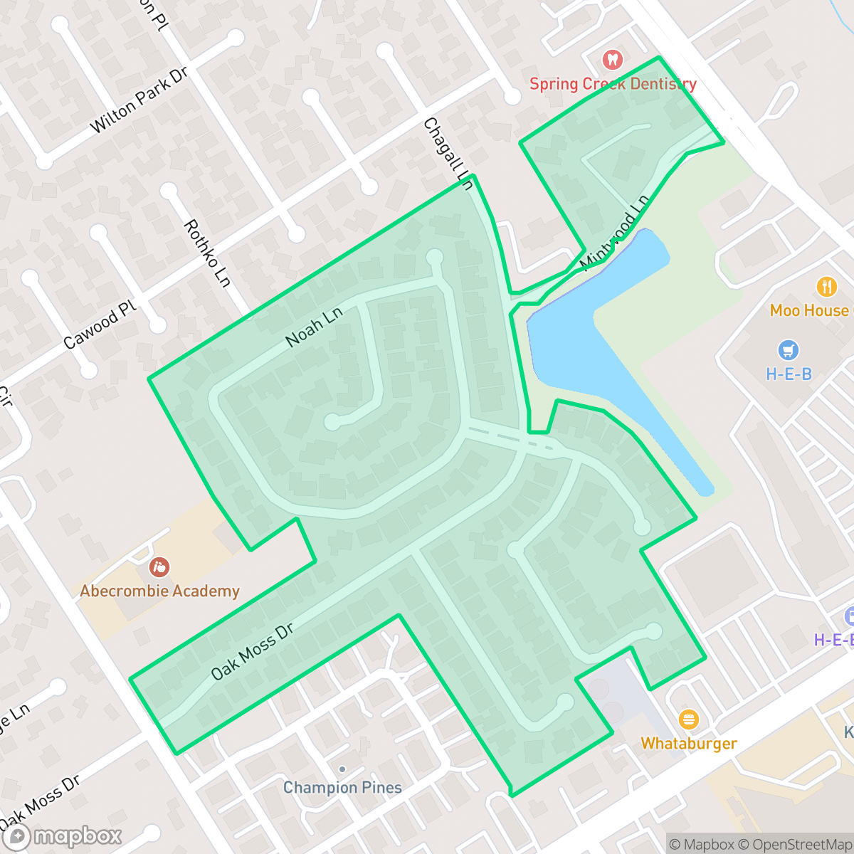 Map showing the location of Champion Woods Estates, Houston, TX