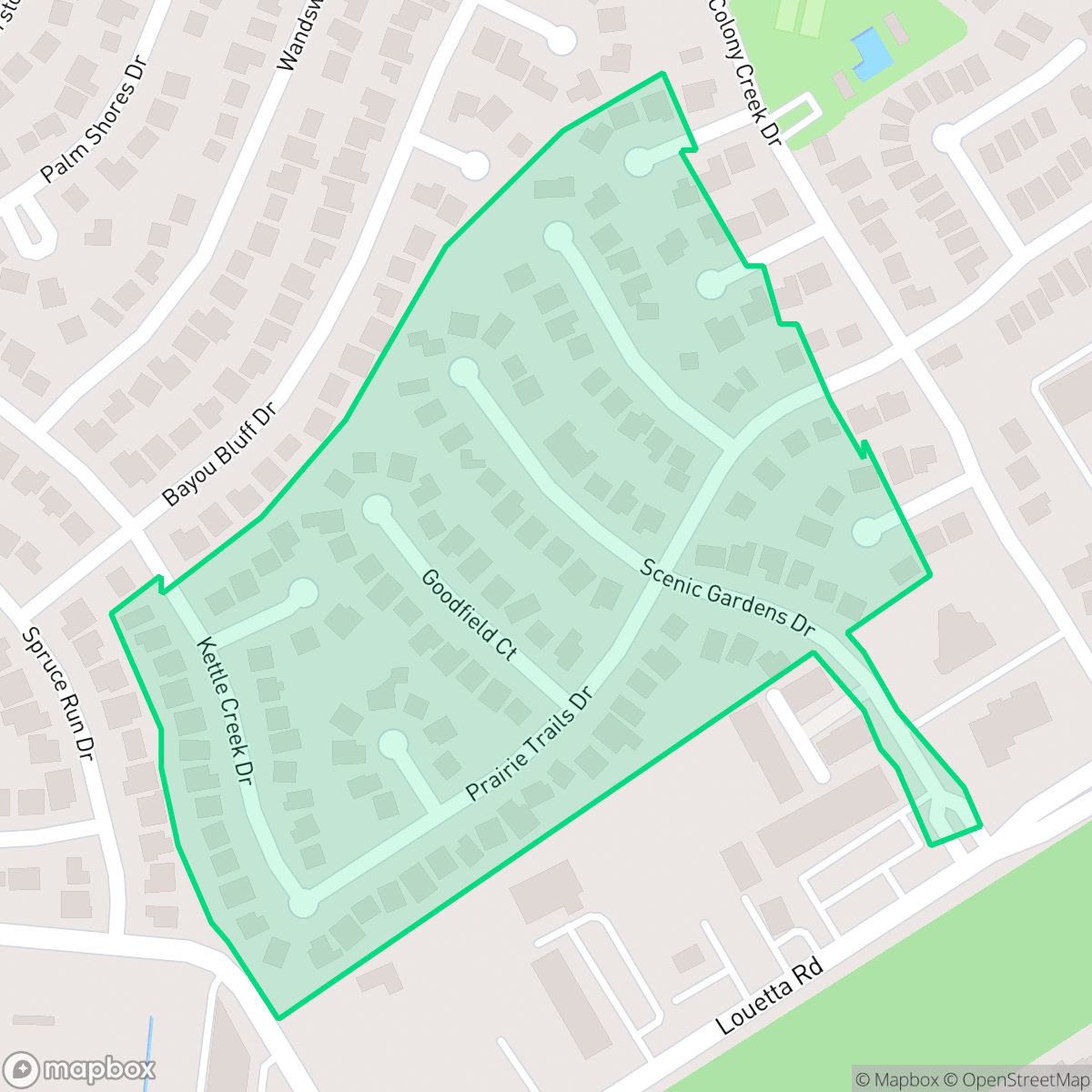 Map showing the location of Champion Woods, Houston, TX