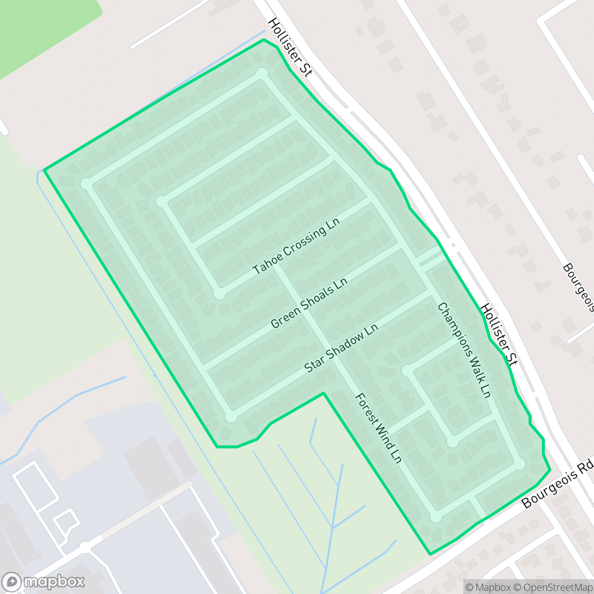 Map showing the location of Champions Crossing, Houston, TX