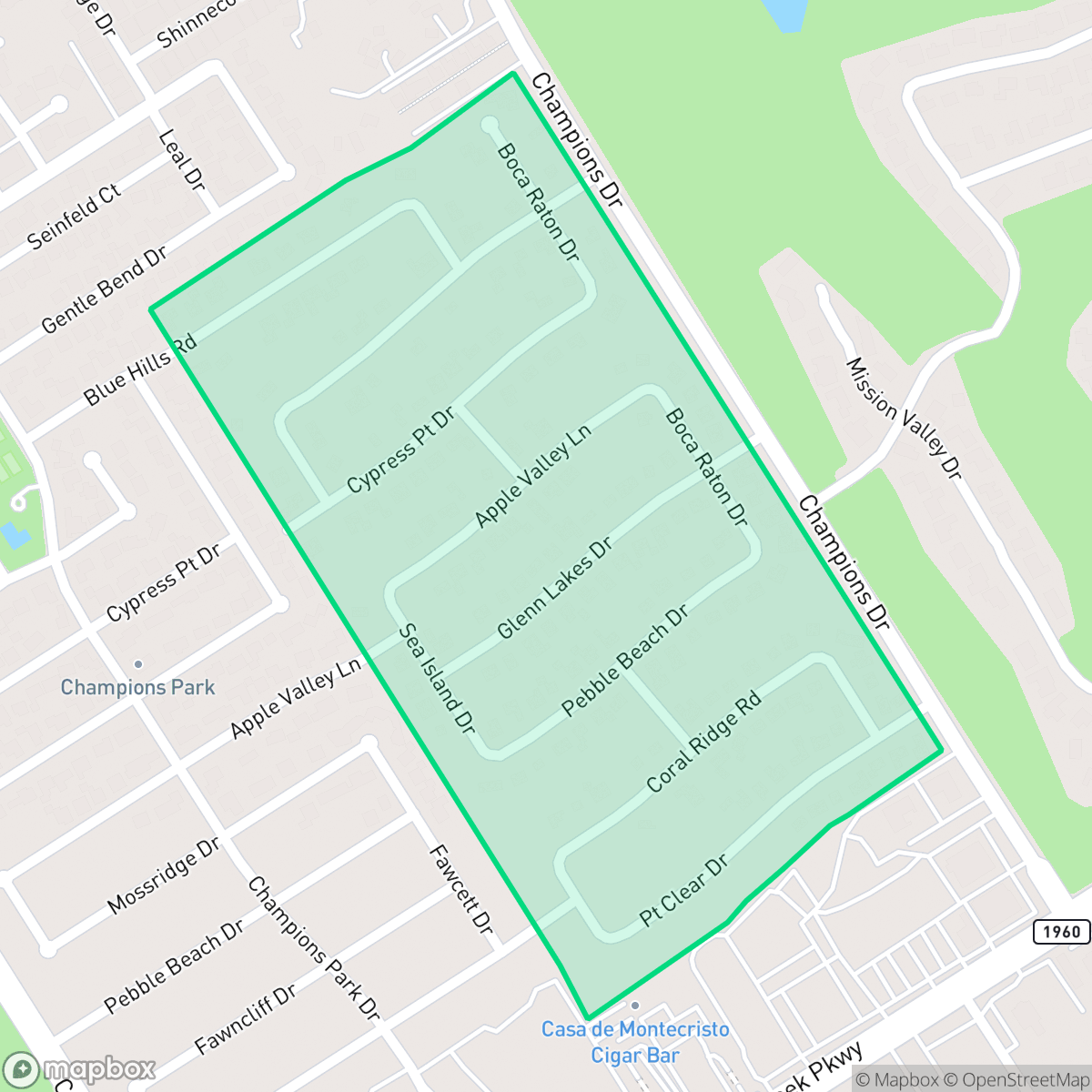 Map showing the location of Champions West, Houston, TX