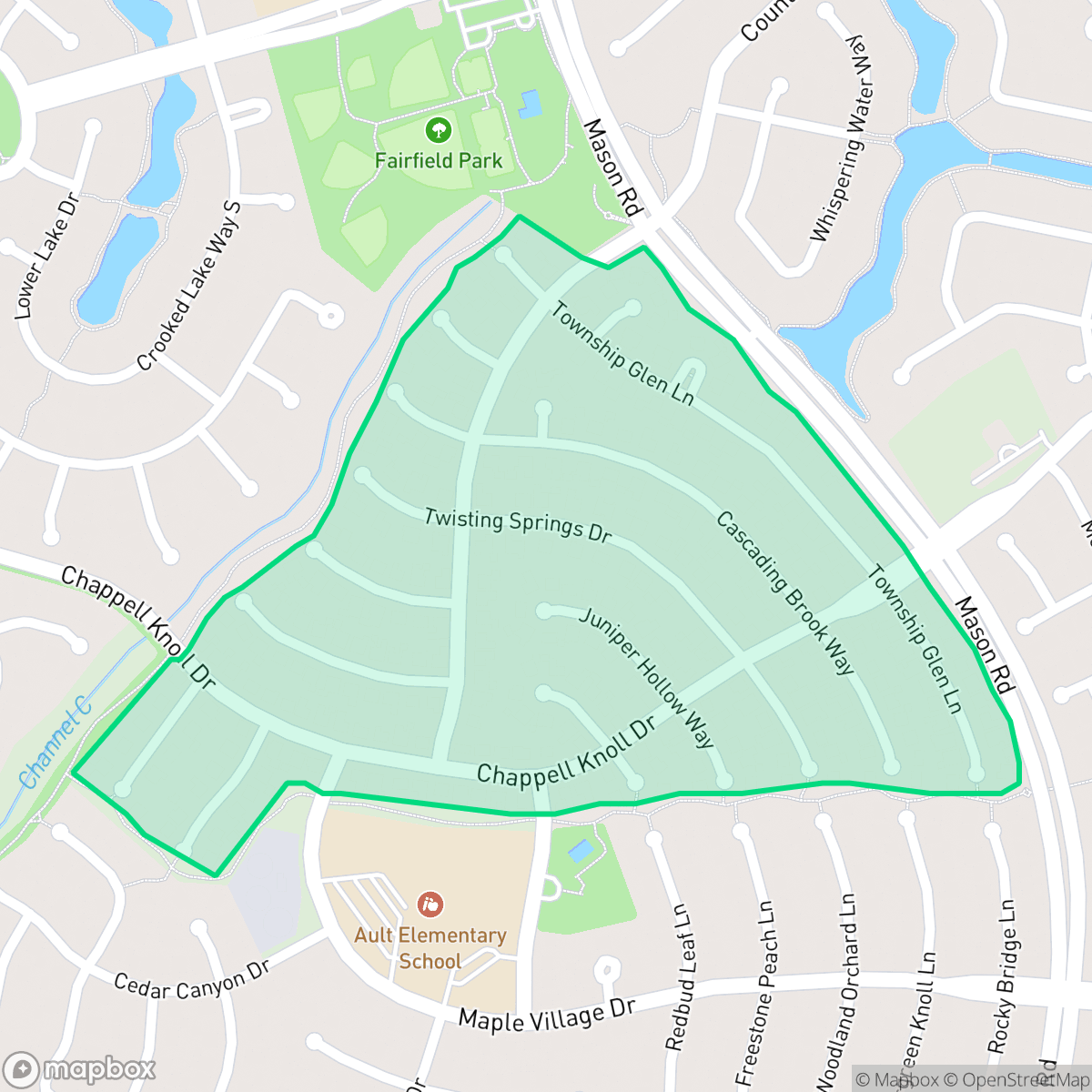 Map showing the location of Chappell Ridge, Houston, TX