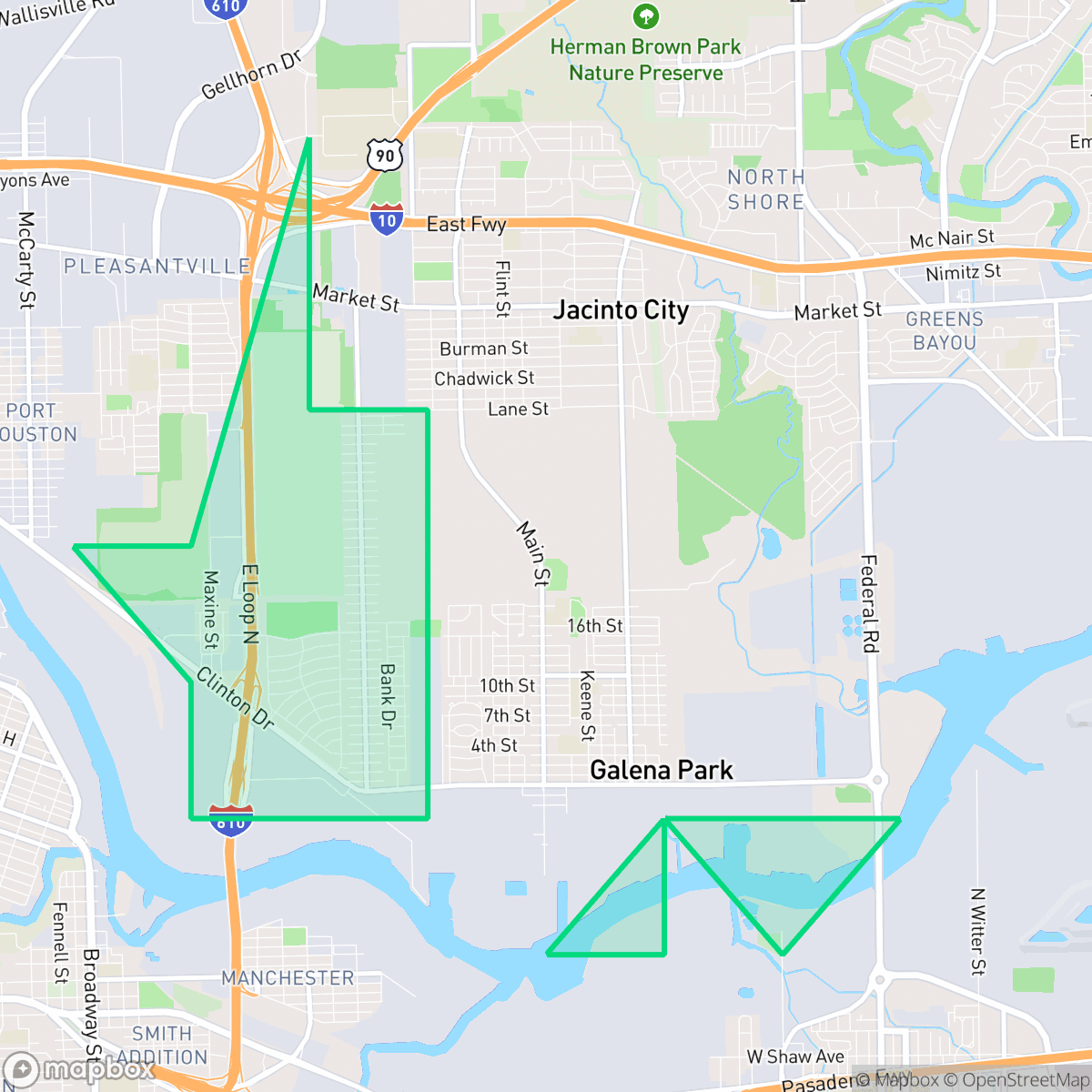 Map showing the location of Clinton Park Tri-Community, Houston, TX