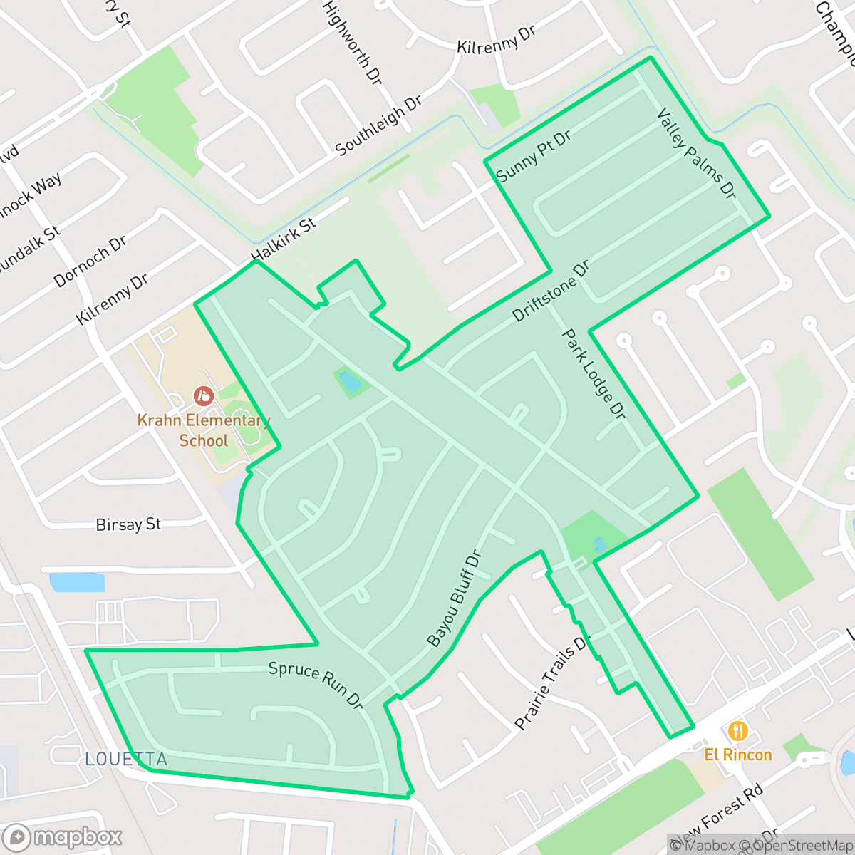 Map showing the location of Colony Creek Village, Houston, TX