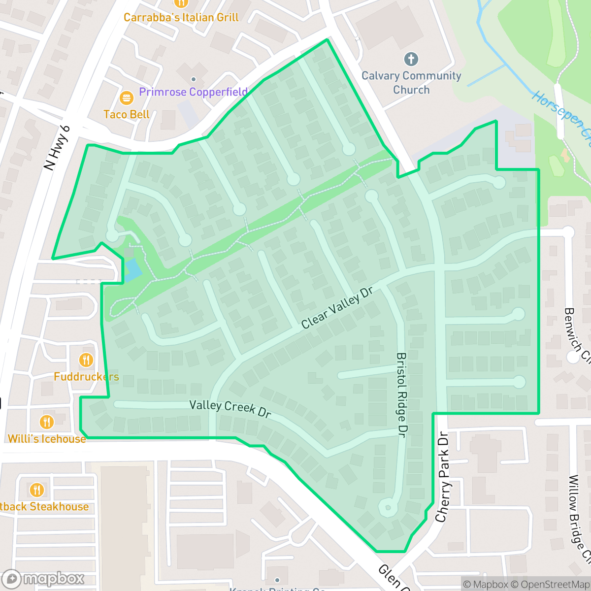 Map showing the location of Copperfield Place, Houston, TX
