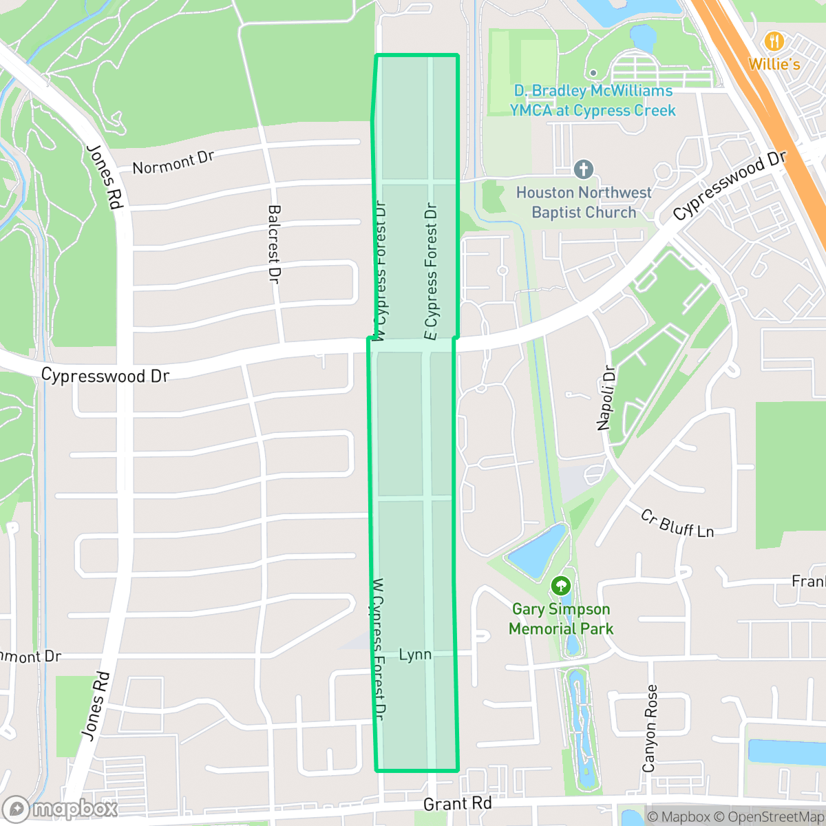 Map showing the location of Cypress Forest, Houston, TX