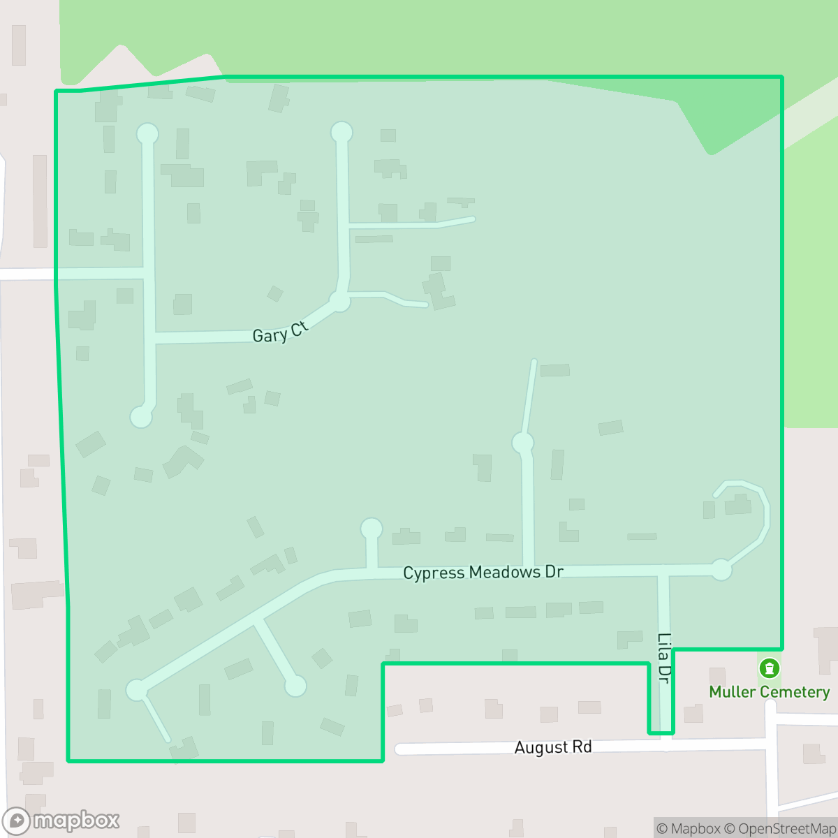 Map showing the location of Cypress Meadows, Houston, TX