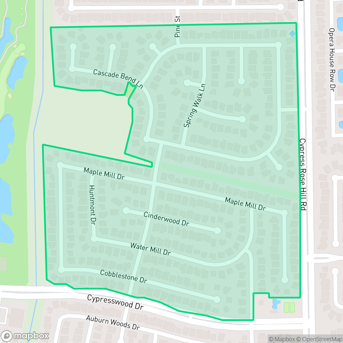 Map showing the location of Cypress Mill Park, Houston, TX