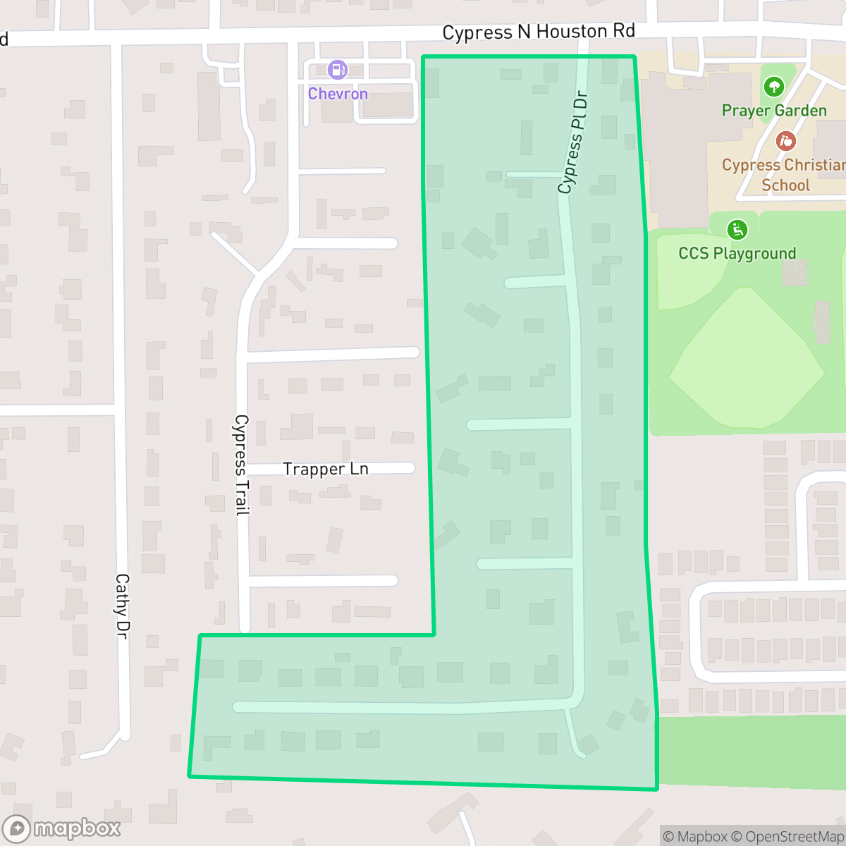 Map showing the location of Cypress Place, Houston, TX