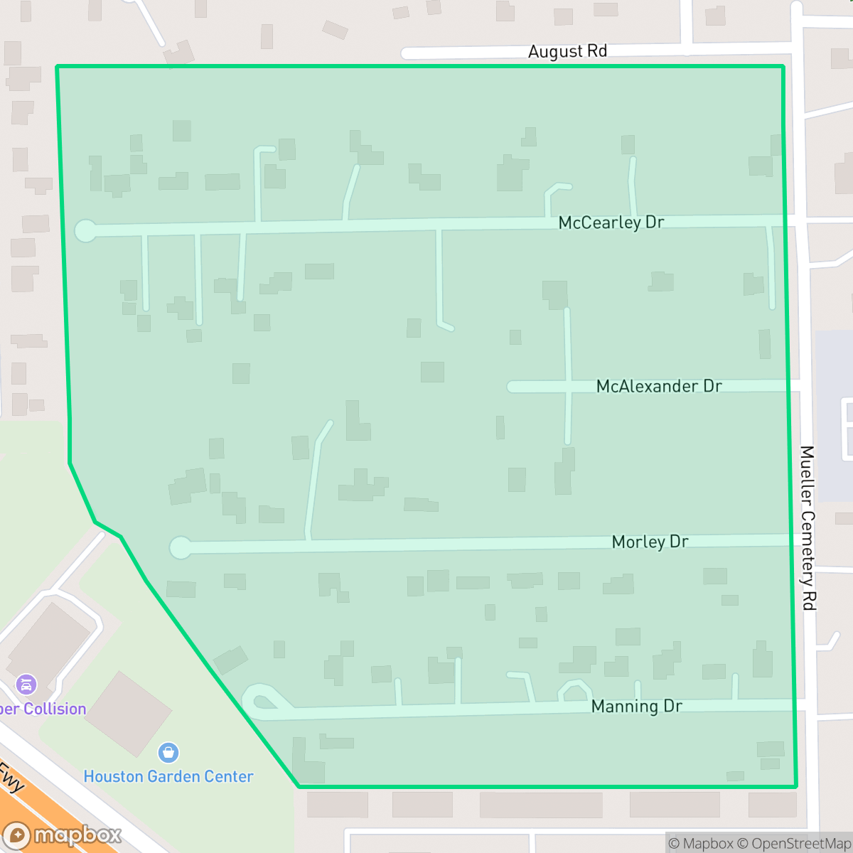Map showing the location of Cypress Point Estates, Houston, TX