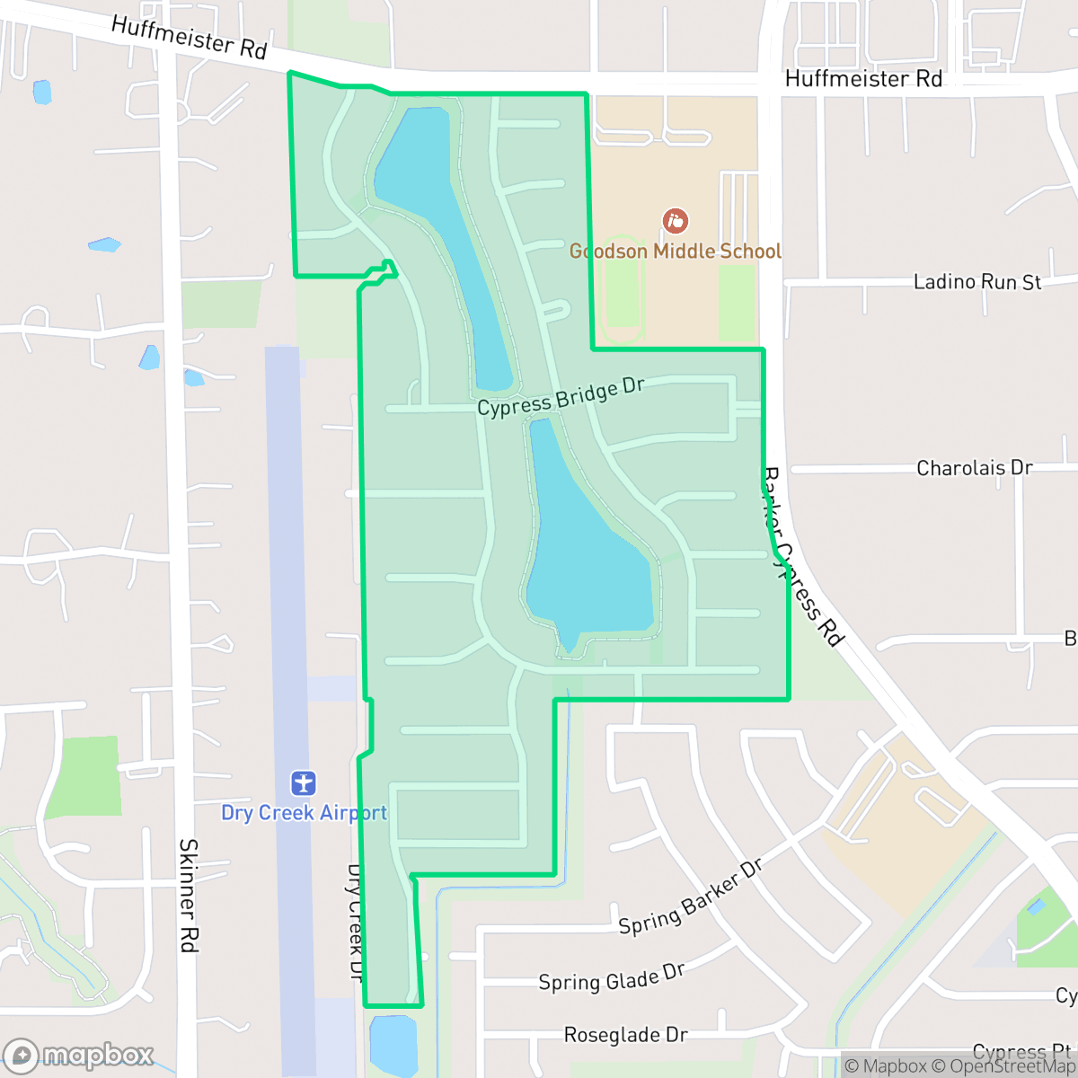 Map showing the location of Cypress Point Lake Estates, Houston, TX