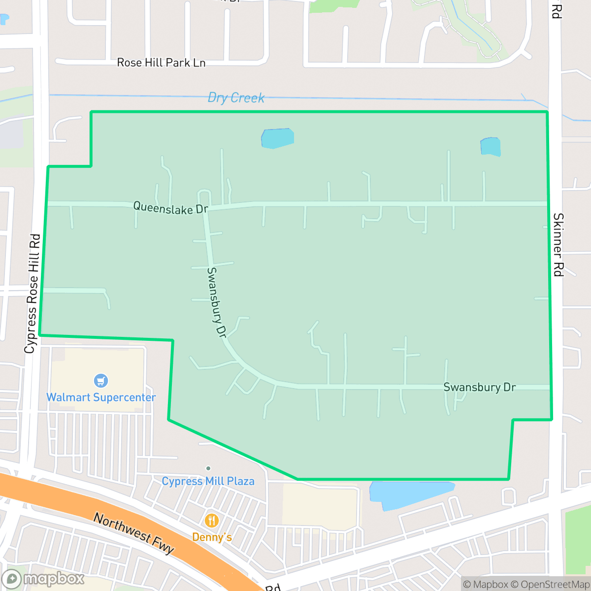 Map showing the location of Cypress Village, Houston, TX