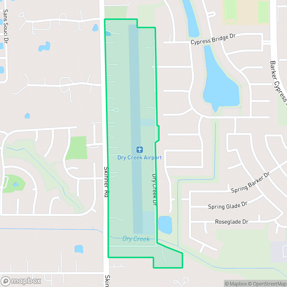 Map showing the location of Dry Creek Airpark, Houston, TX
