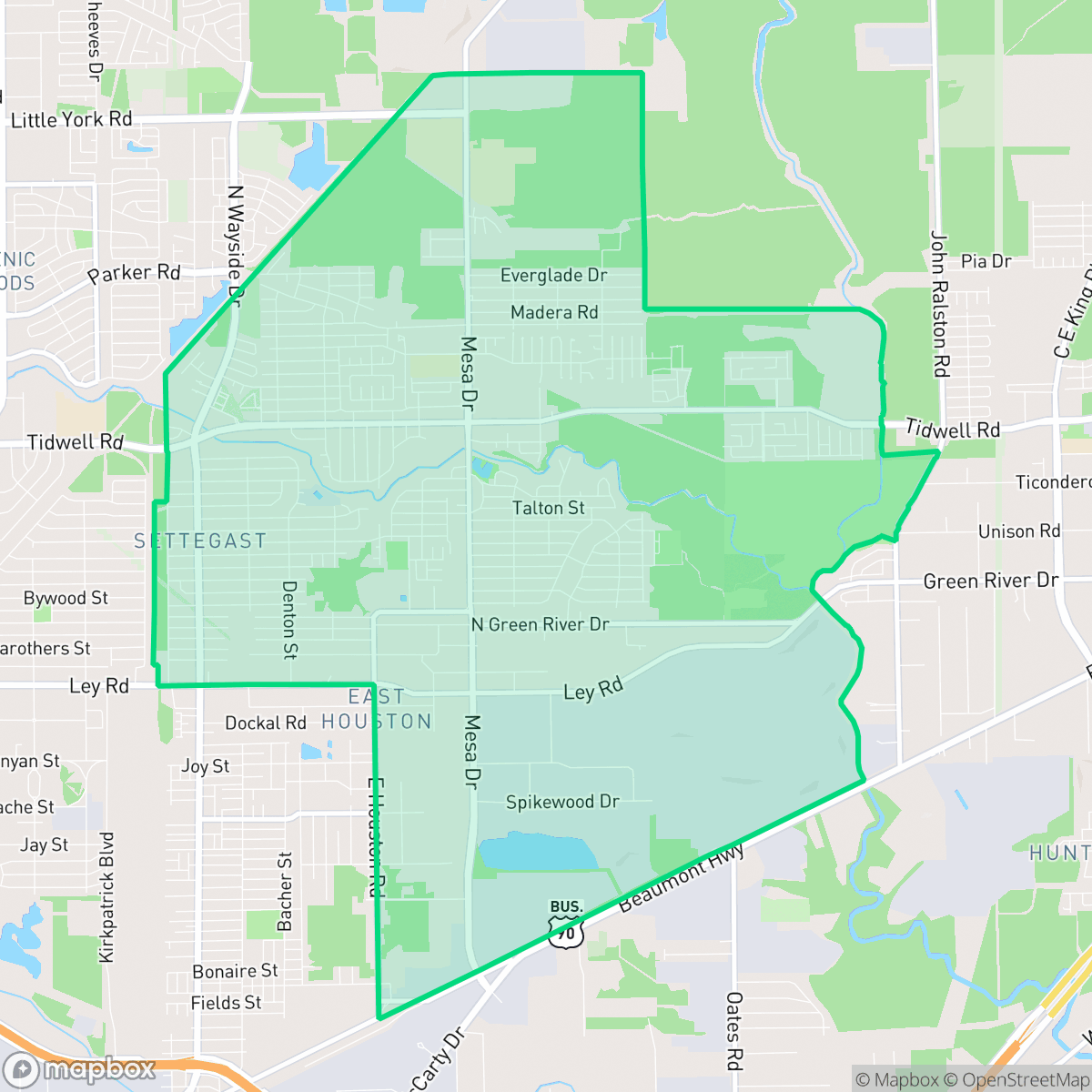 Map showing the location of East Houston, Houston, TX