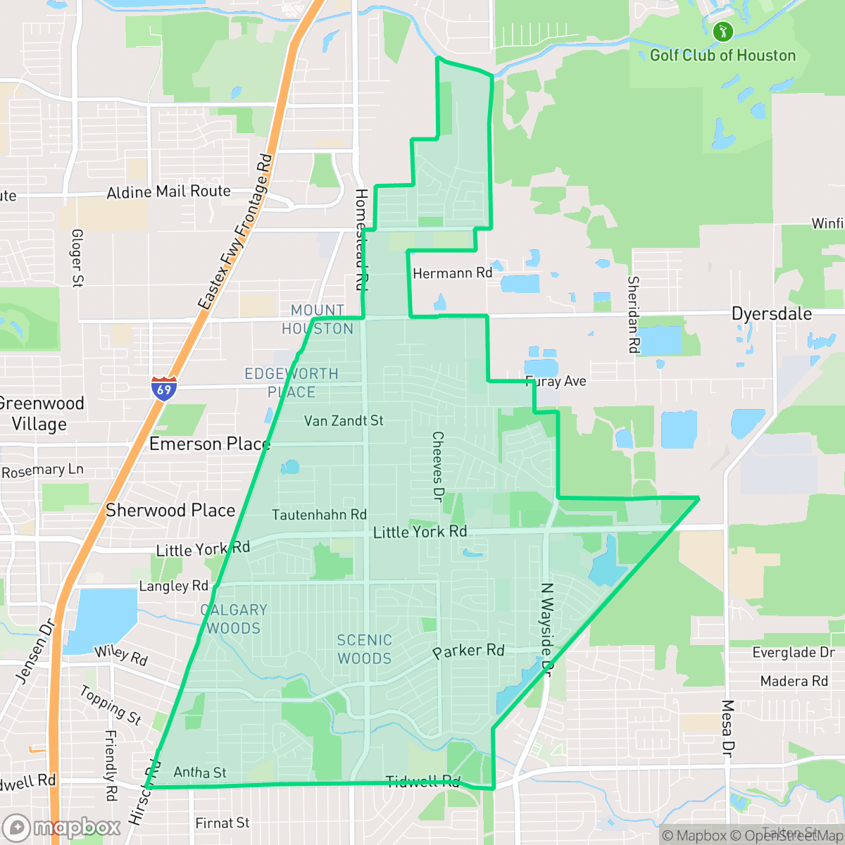 Map showing the location of East Little York - Homestead, Houston, TX