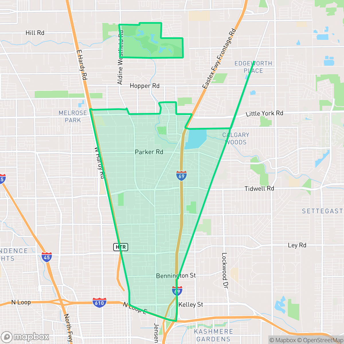 Map showing the location of Eastex - Jensen Area, Houston, TX