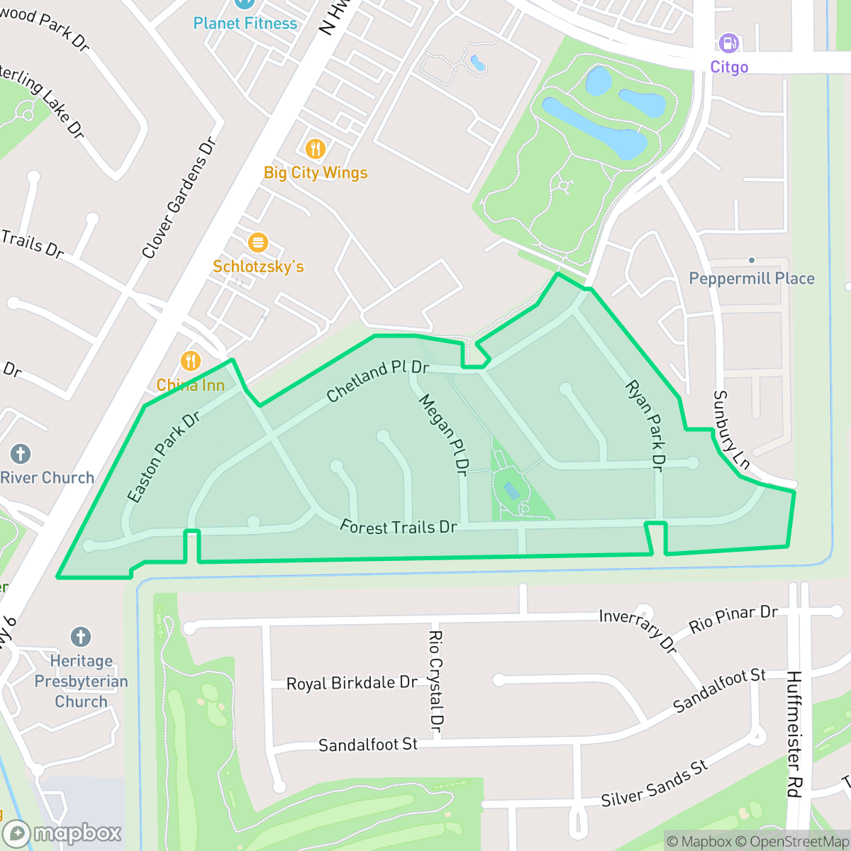 Map showing the location of Easton Commons, Houston, TX