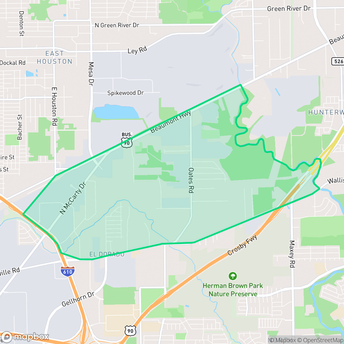 Map showing the location of El Dorado - Oates Prairie, Houston, TX