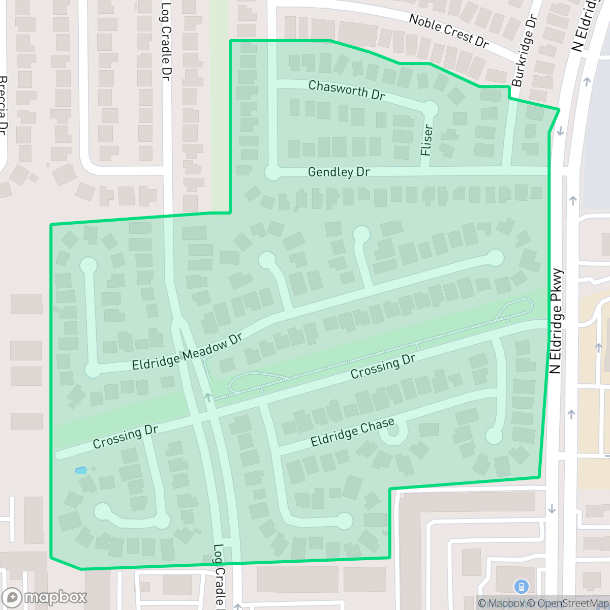Map showing the location of Eldridge Meadow, Houston, TX