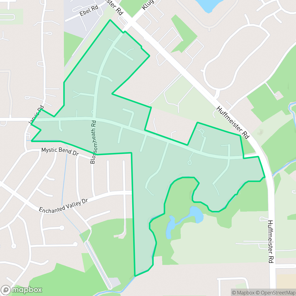 Map showing the location of Enchanted Valley Estates, Houston, TX