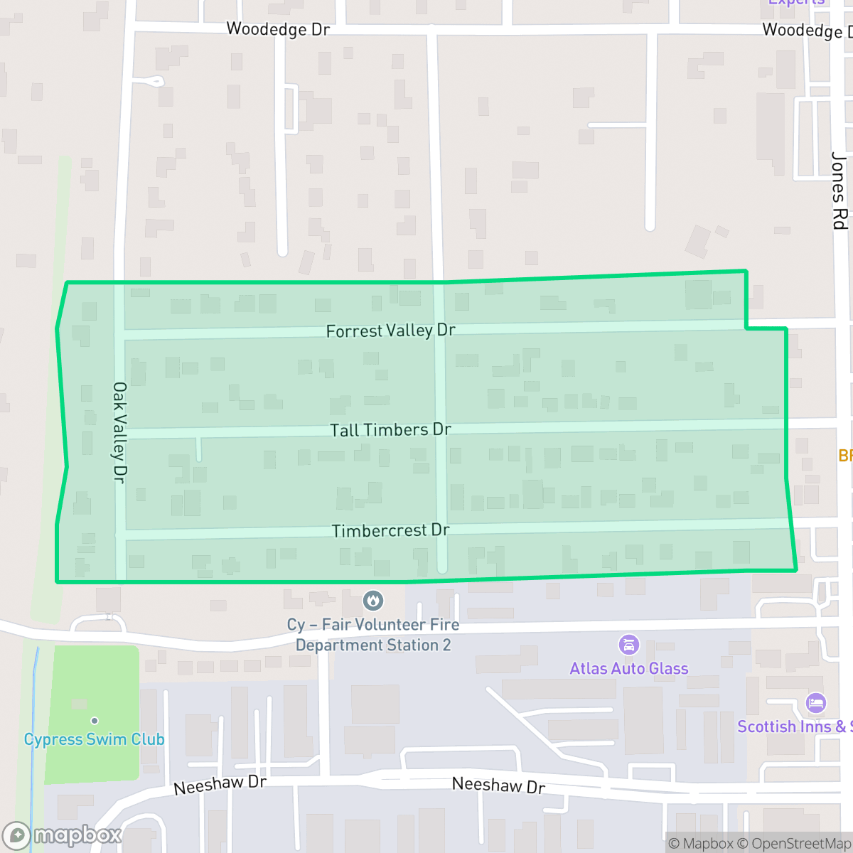 Map showing the location of Evergreen Woods, Houston, TX