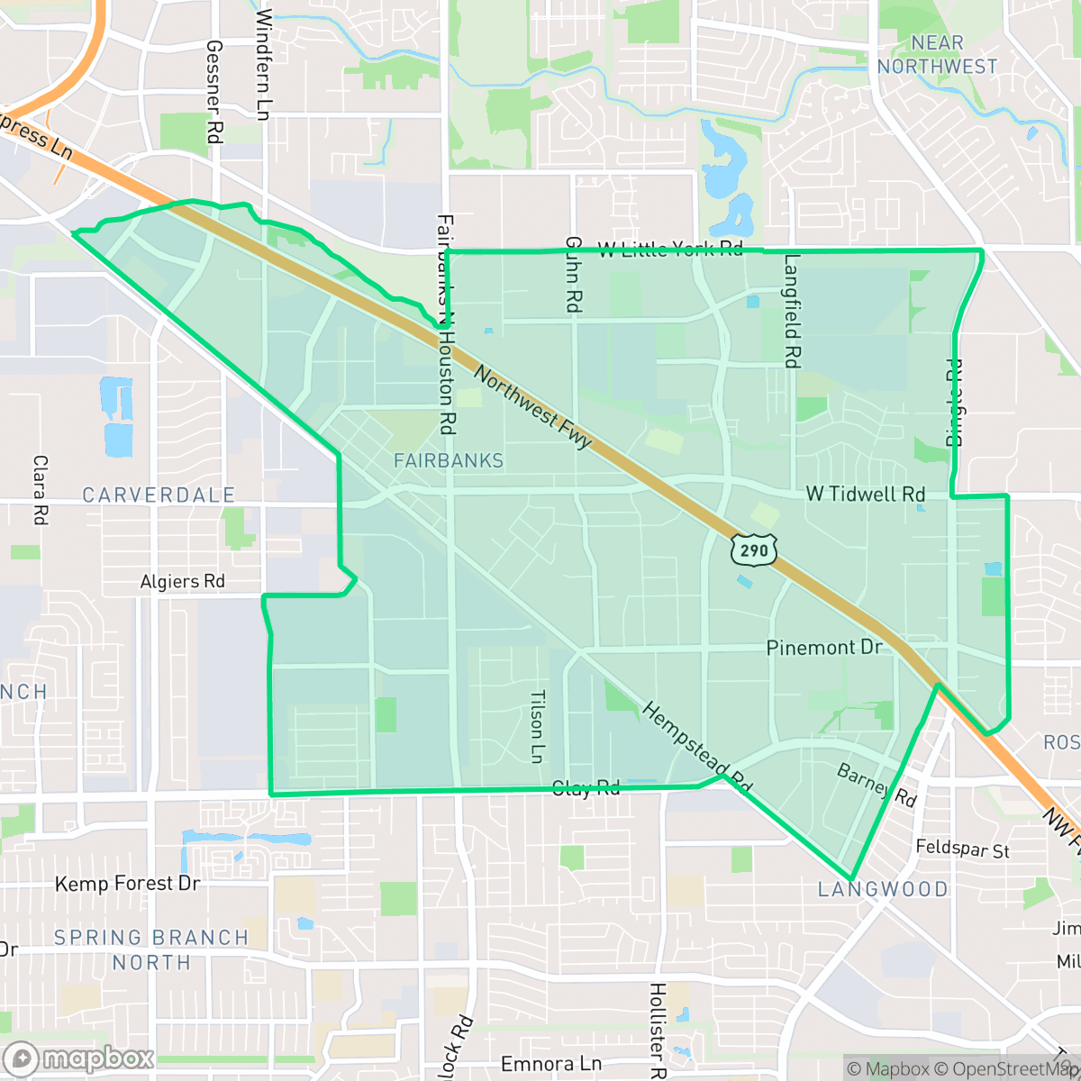 Map showing the location of Fairbanks - Northwest Crossing, Houston, TX