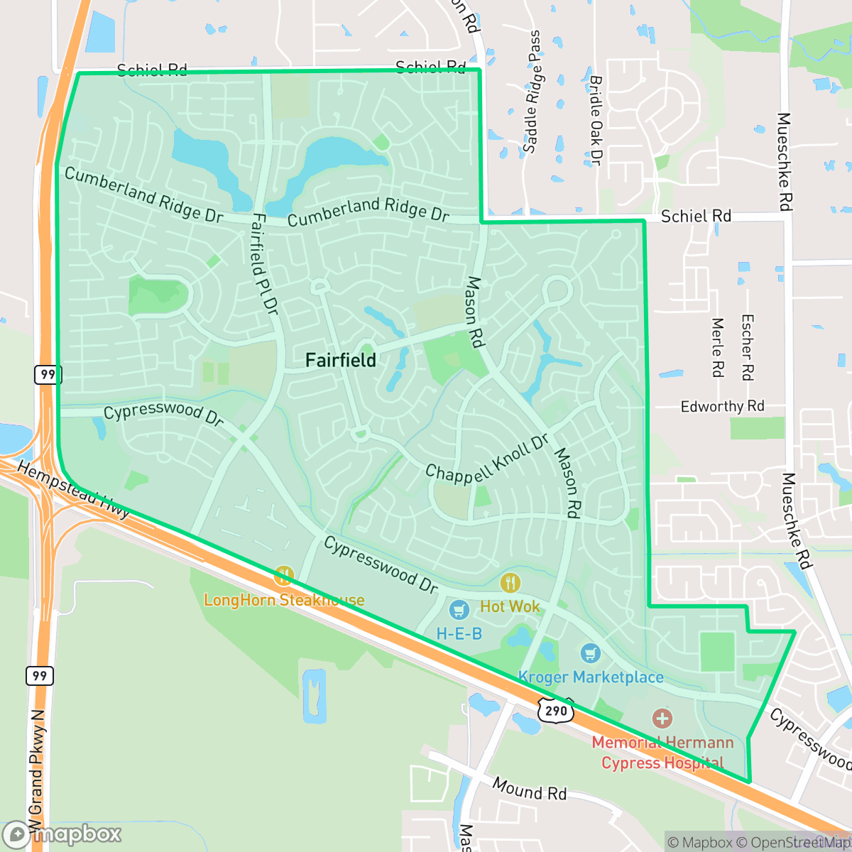 Map showing the location of Fairfield, Houston, TX