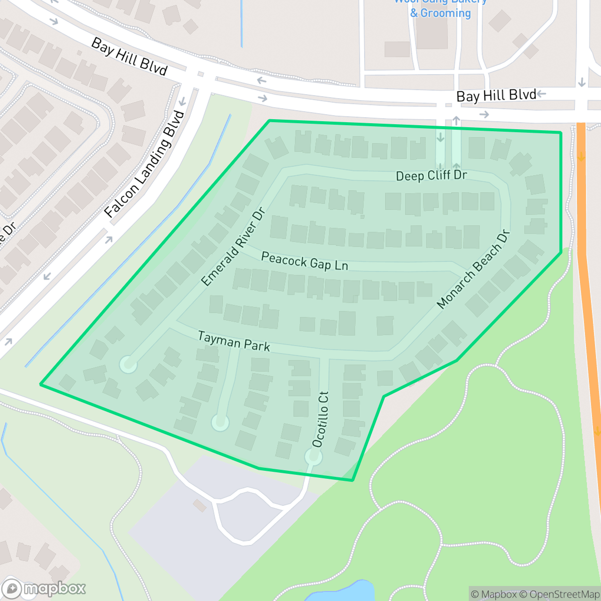 Map showing the location of Falcon Landing, Houston, TX