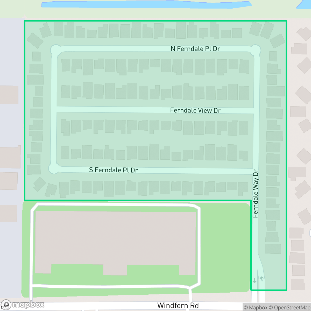 Map showing the location of Ferndale Estates, Houston, TX