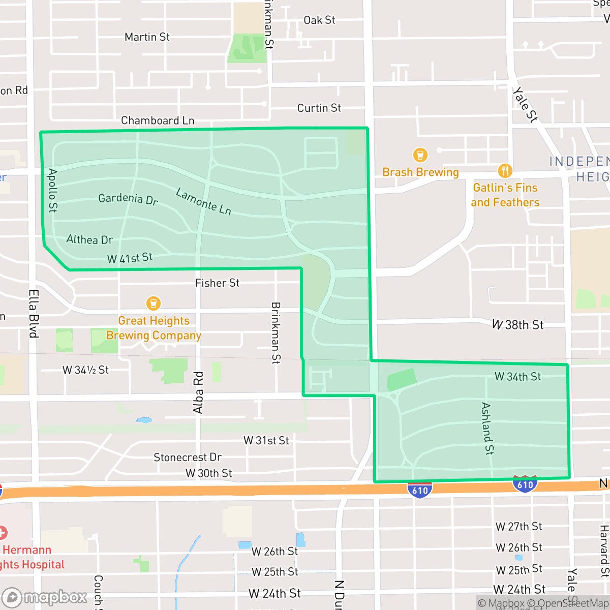 Map showing the location of Garden Oaks, Houston, TX