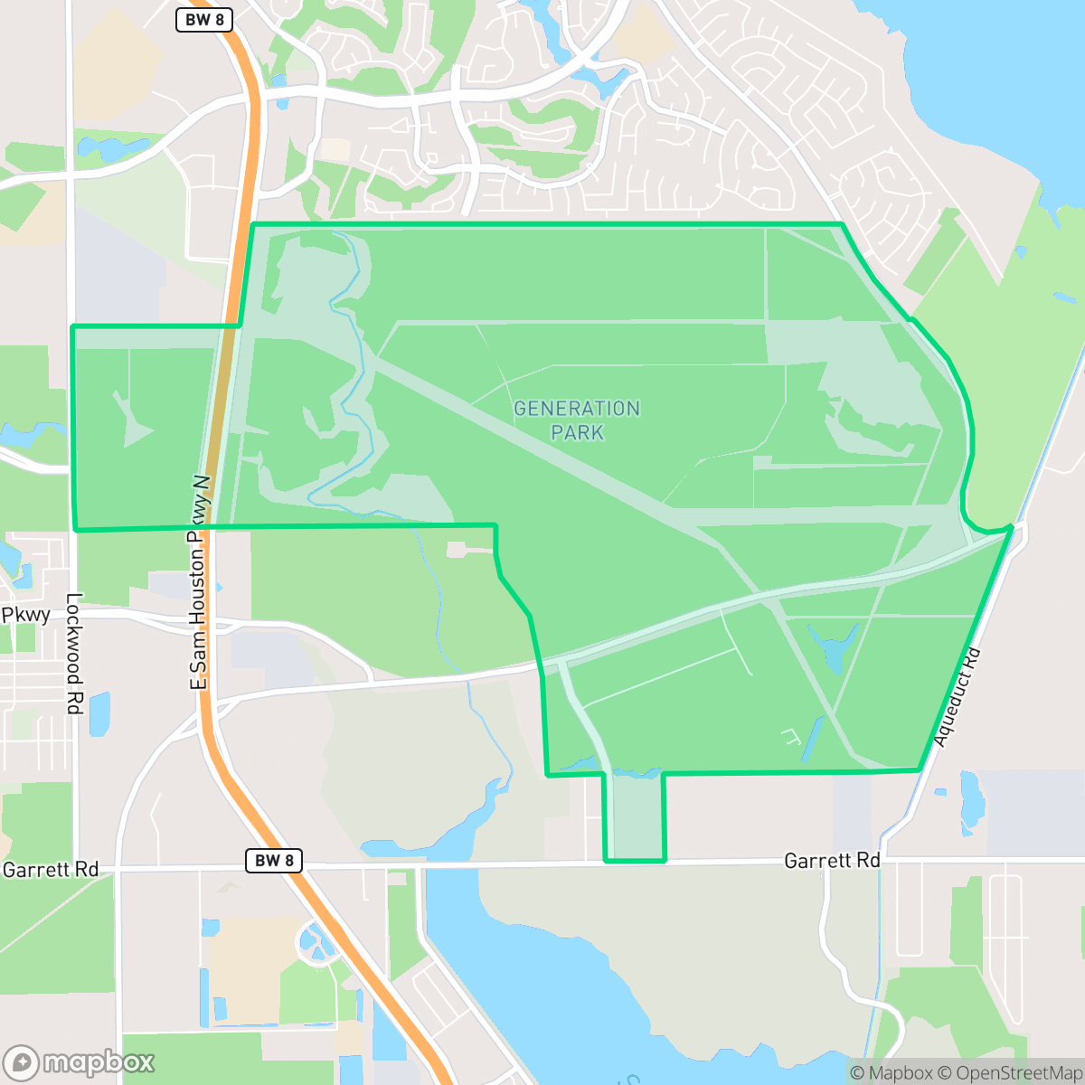 Map showing the location of Generation Park, Houston, TX