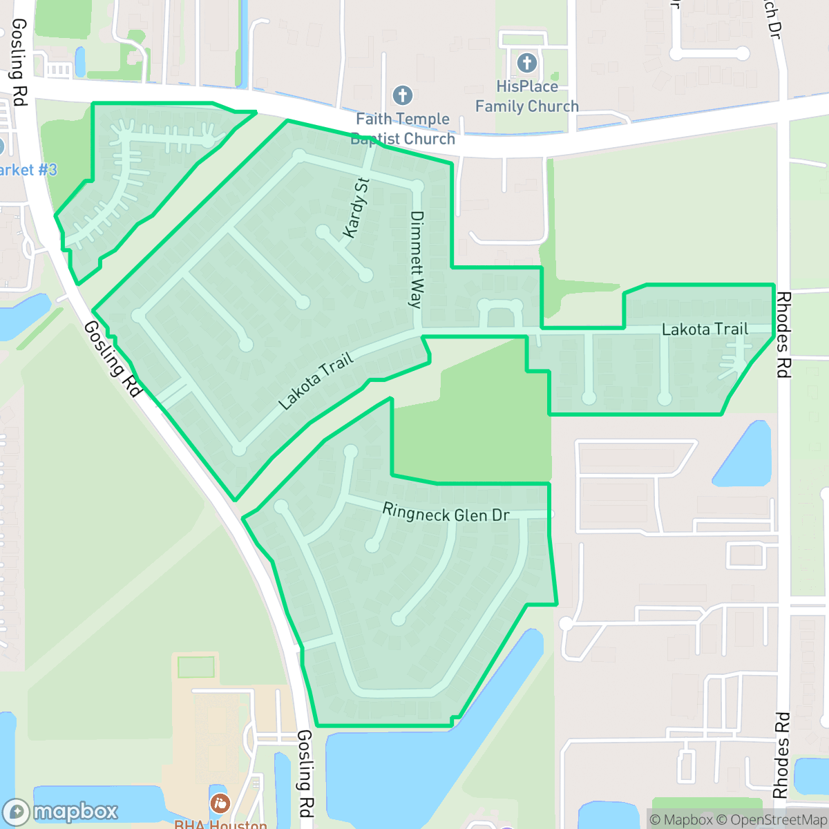 Map showing the location of Gosling Pines, Houston, TX
