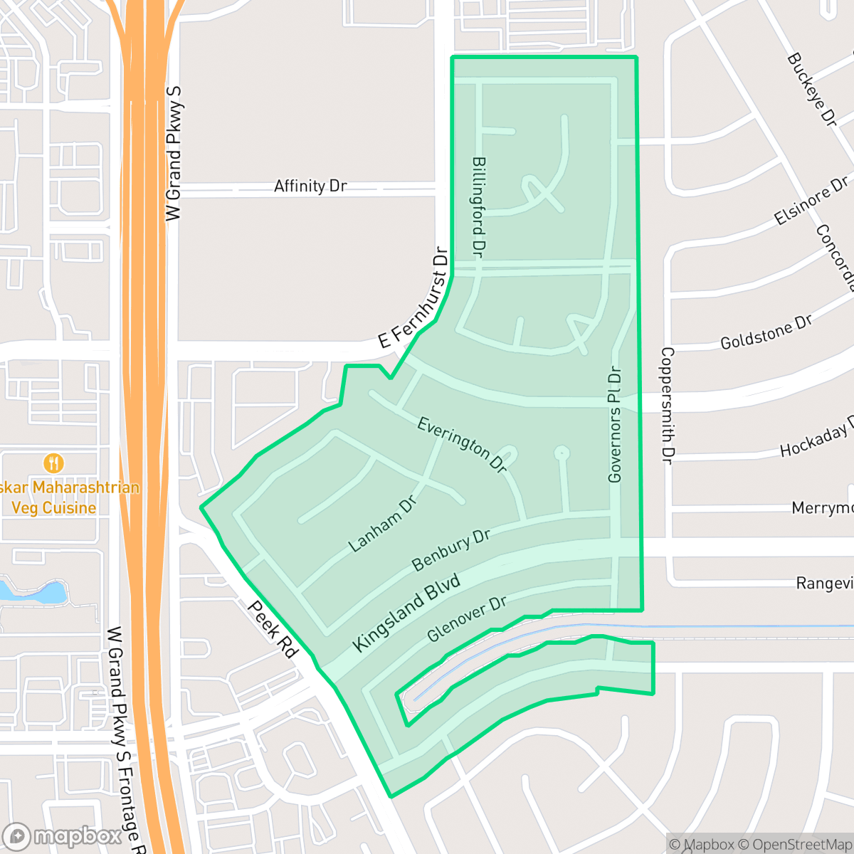 Map showing the location of Governor's Place, Houston, TX