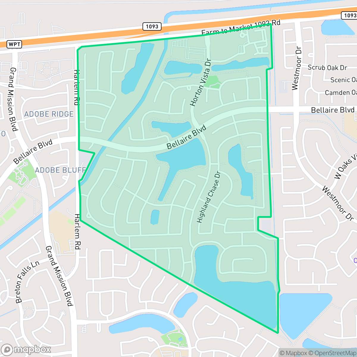 Map showing the location of Grand Mission, Houston, TX