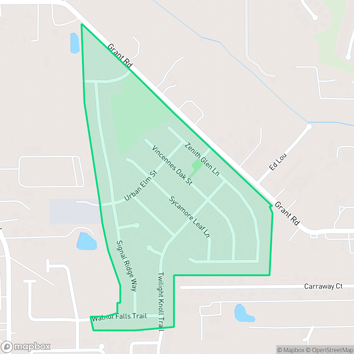 Map showing the location of Grant Meadows, Houston, TX