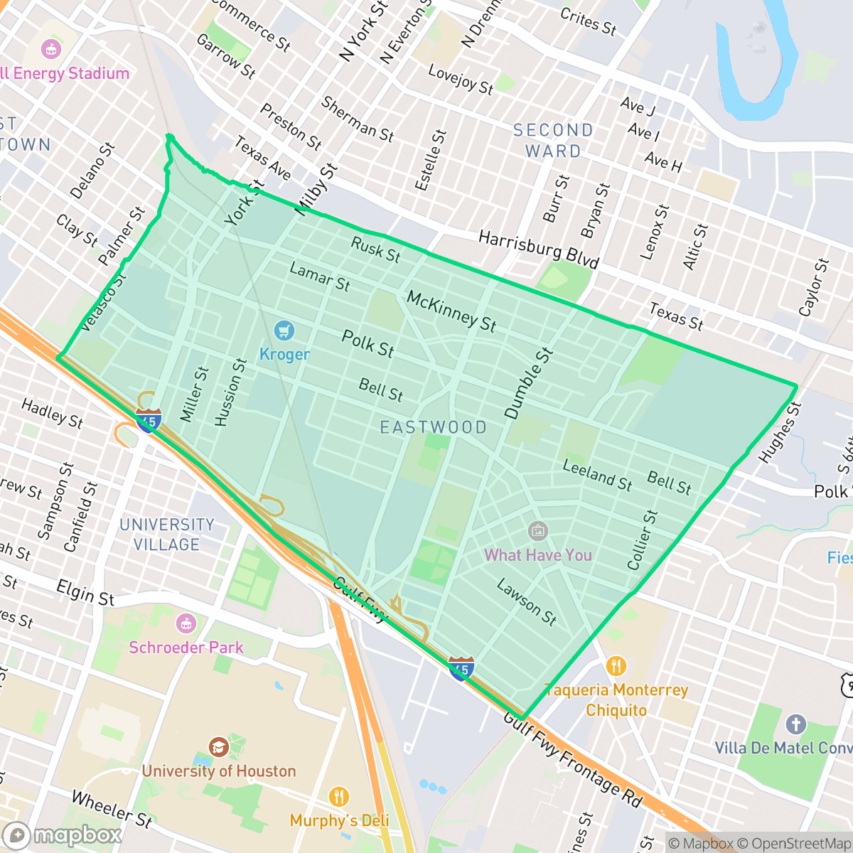 Map showing the location of Greater Eastwood, Houston, TX