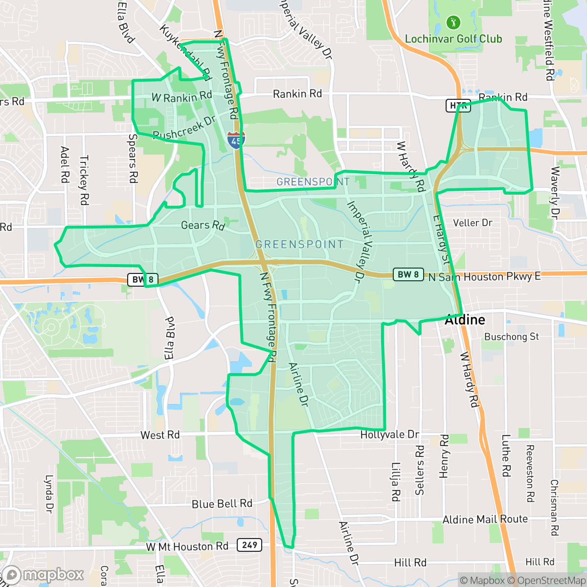Map showing the location of Greater Greenspoint, Houston, TX