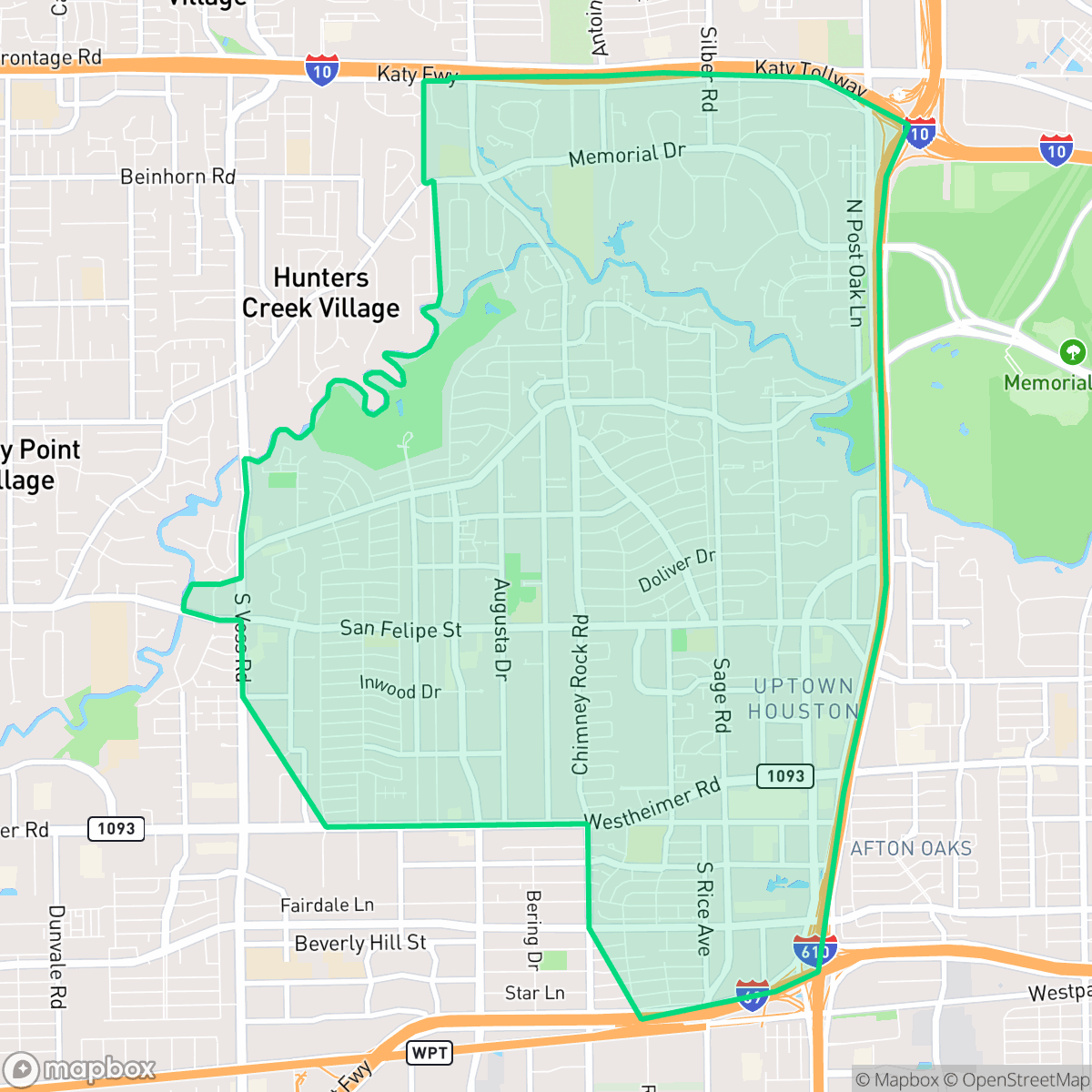 Map showing the location of Greater Uptown, Houston, TX