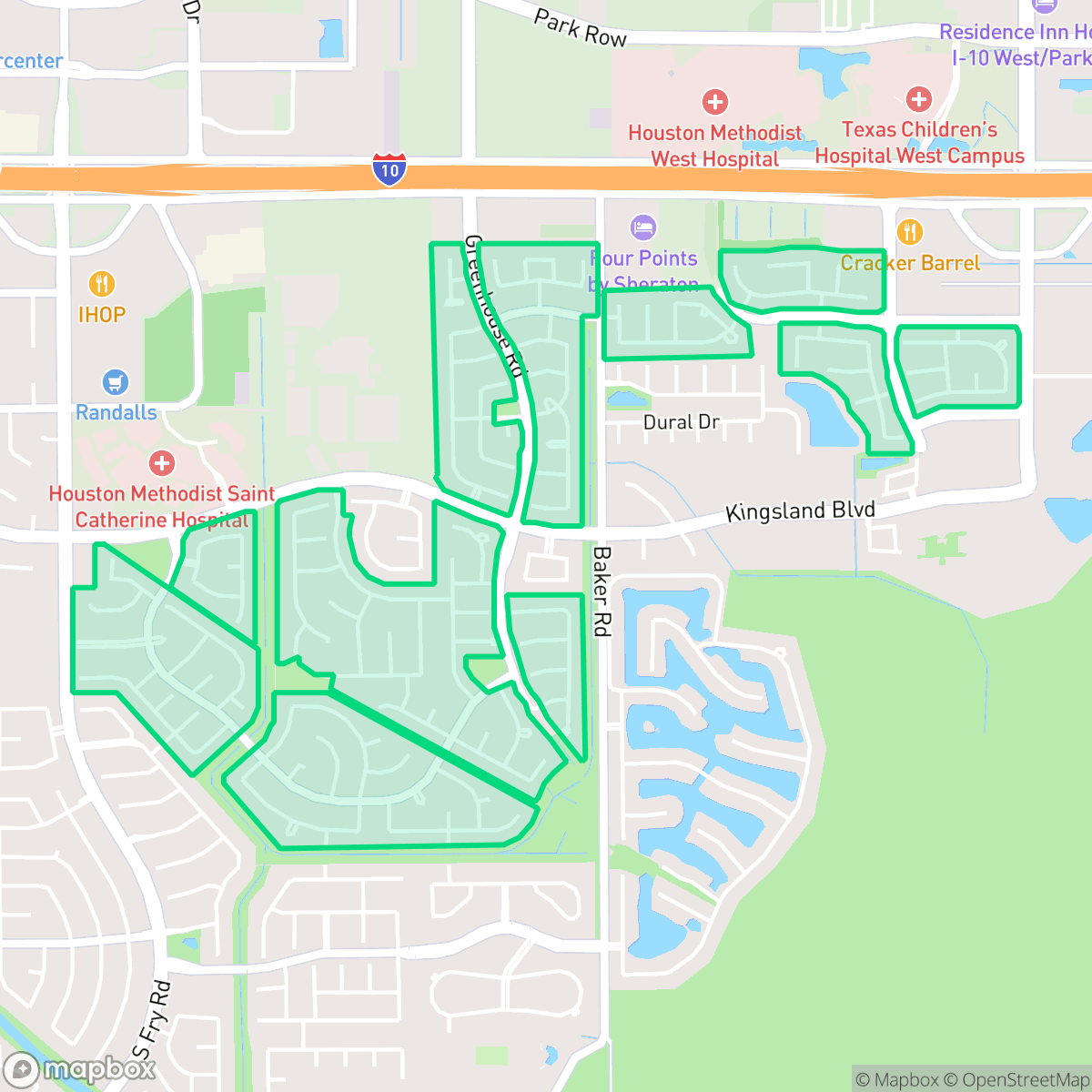 Map showing the location of Green Trails, Houston, TX
