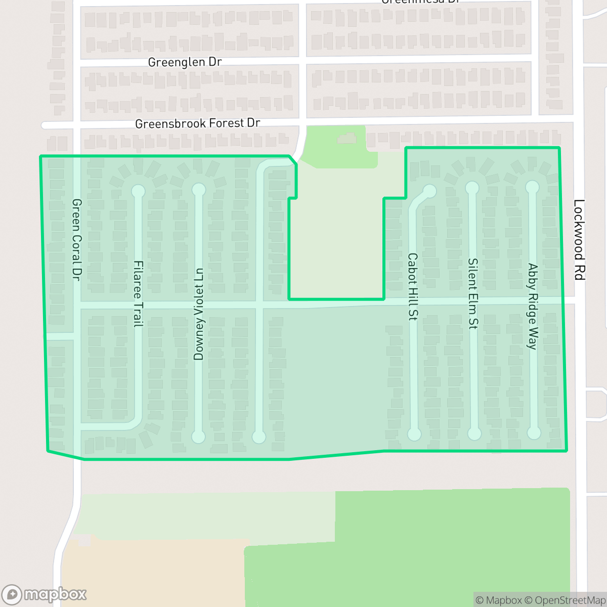 Map showing the location of Greensbrook Place, Houston, TX