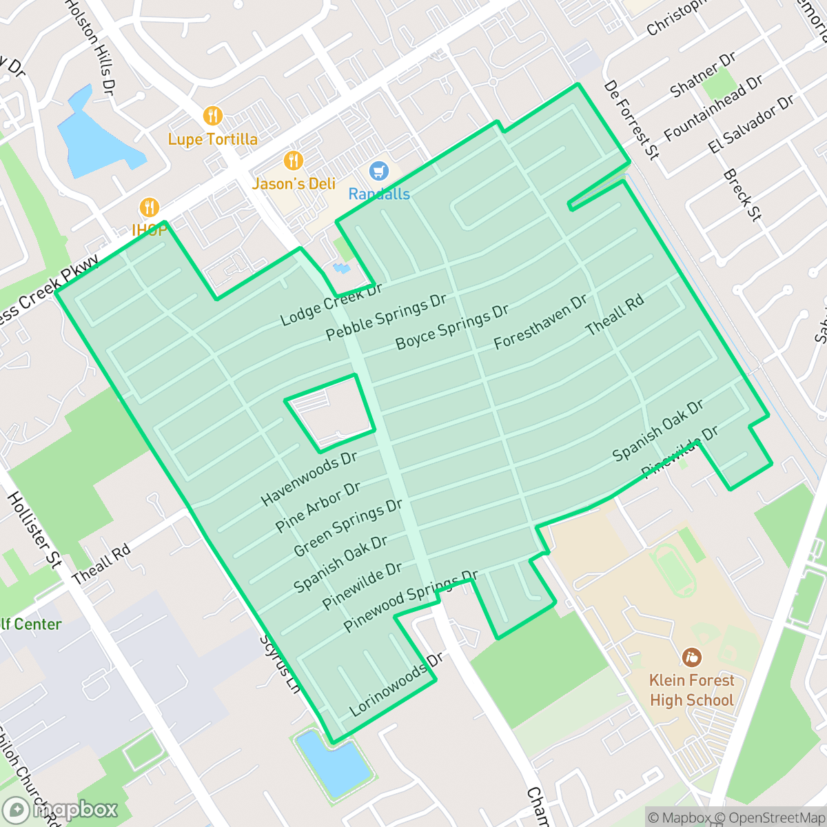 Map showing the location of Greenwood Forest, Houston, TX