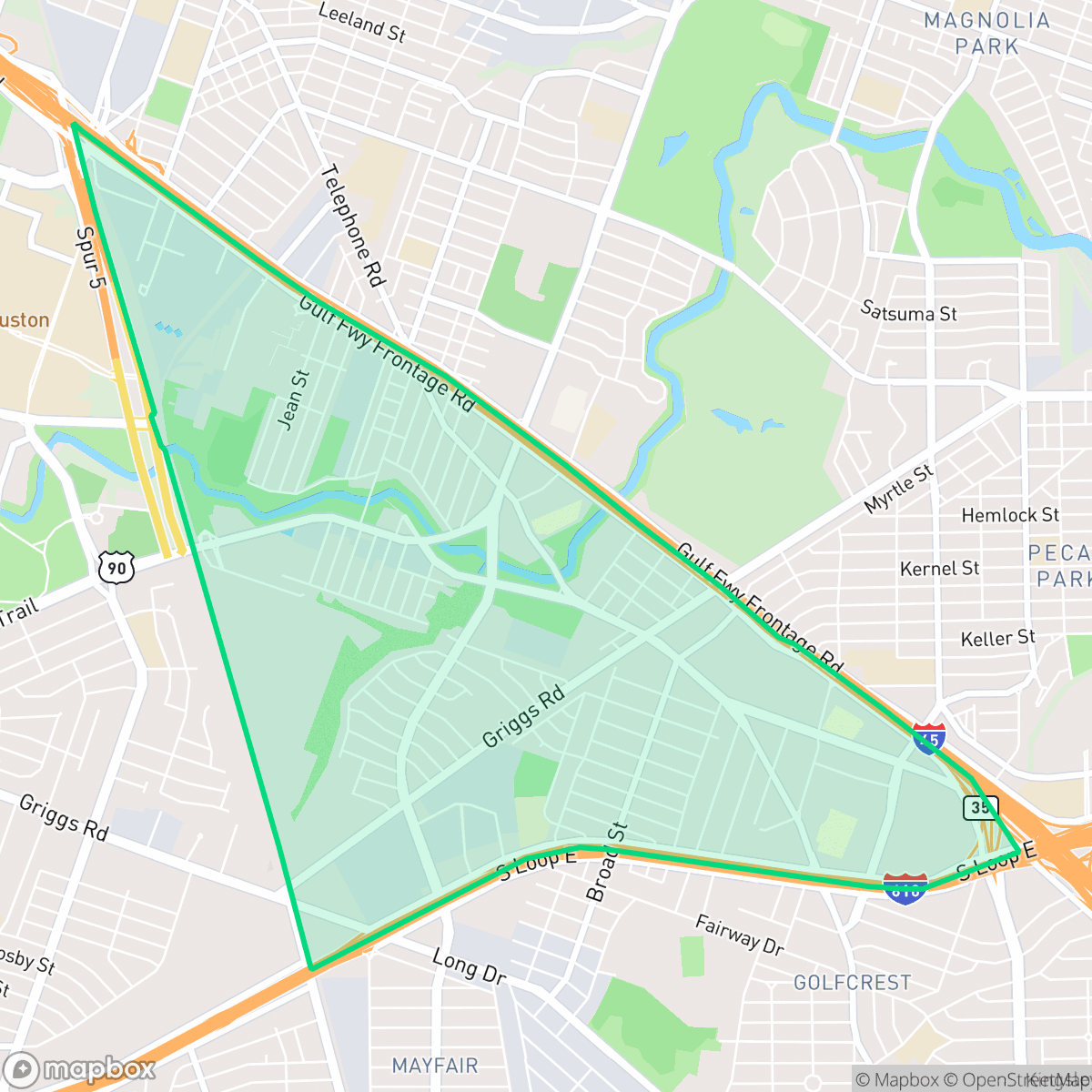 Map showing the location of Gulfgate Riverview - Pine Valley, Houston, TX