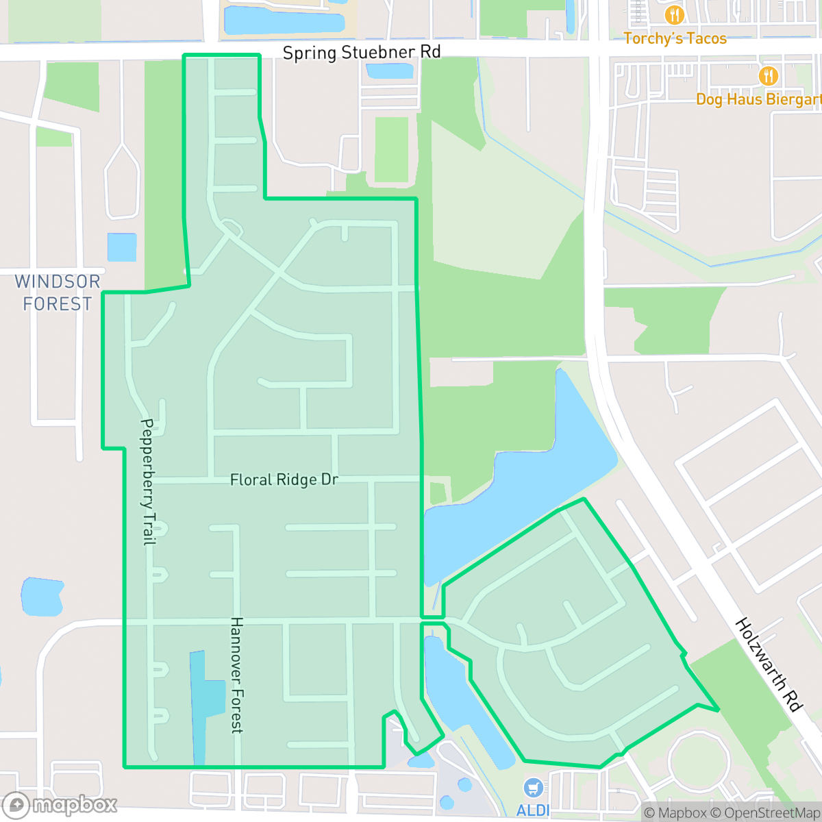 Map showing the location of Hannover Village, Houston, TX