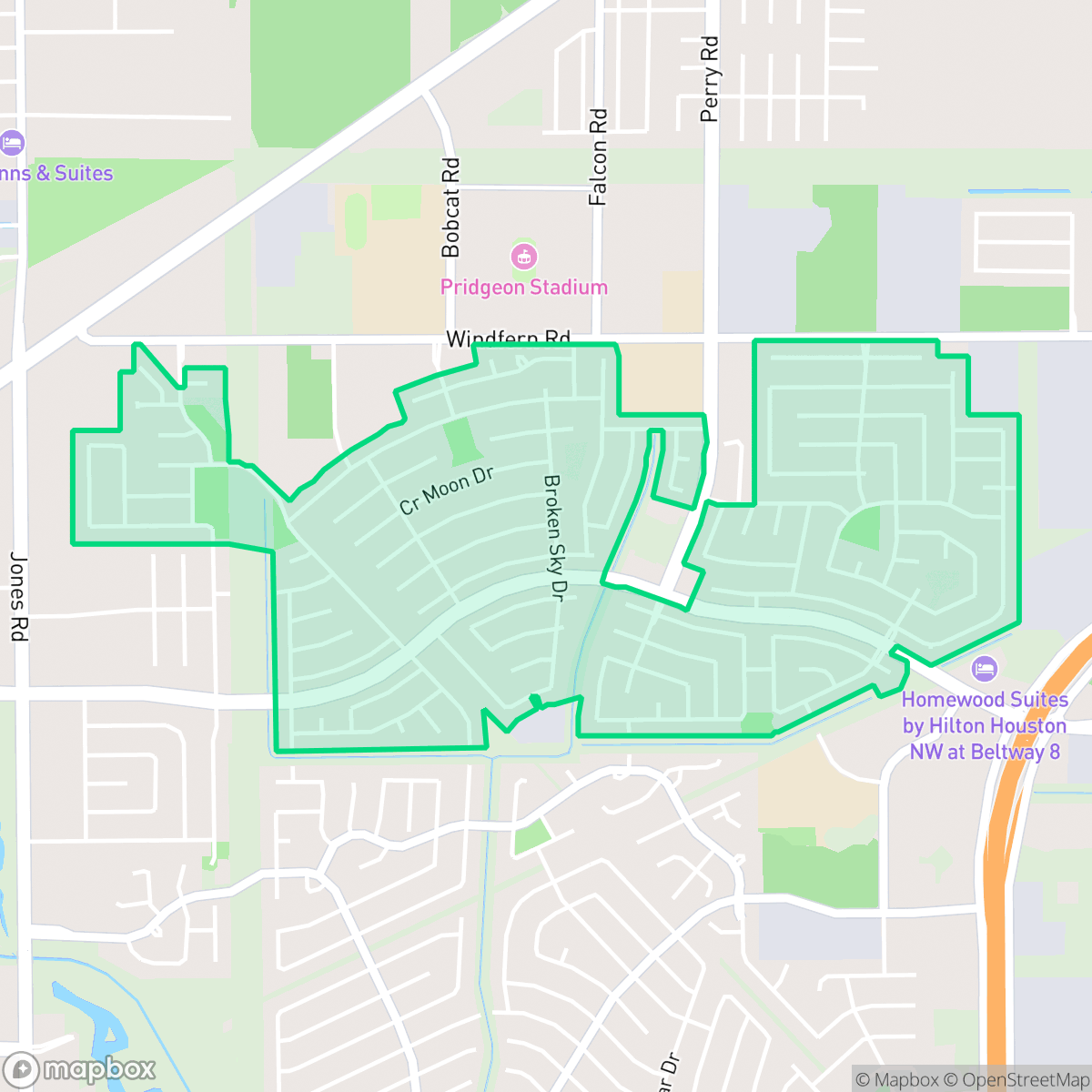 Map showing the location of Harvest Bend, Houston, TX