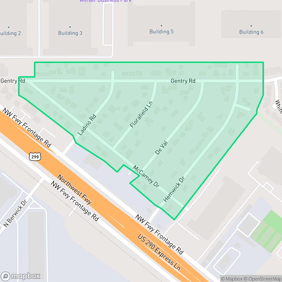 Map showing the location of Hemwick Place, Houston, TX