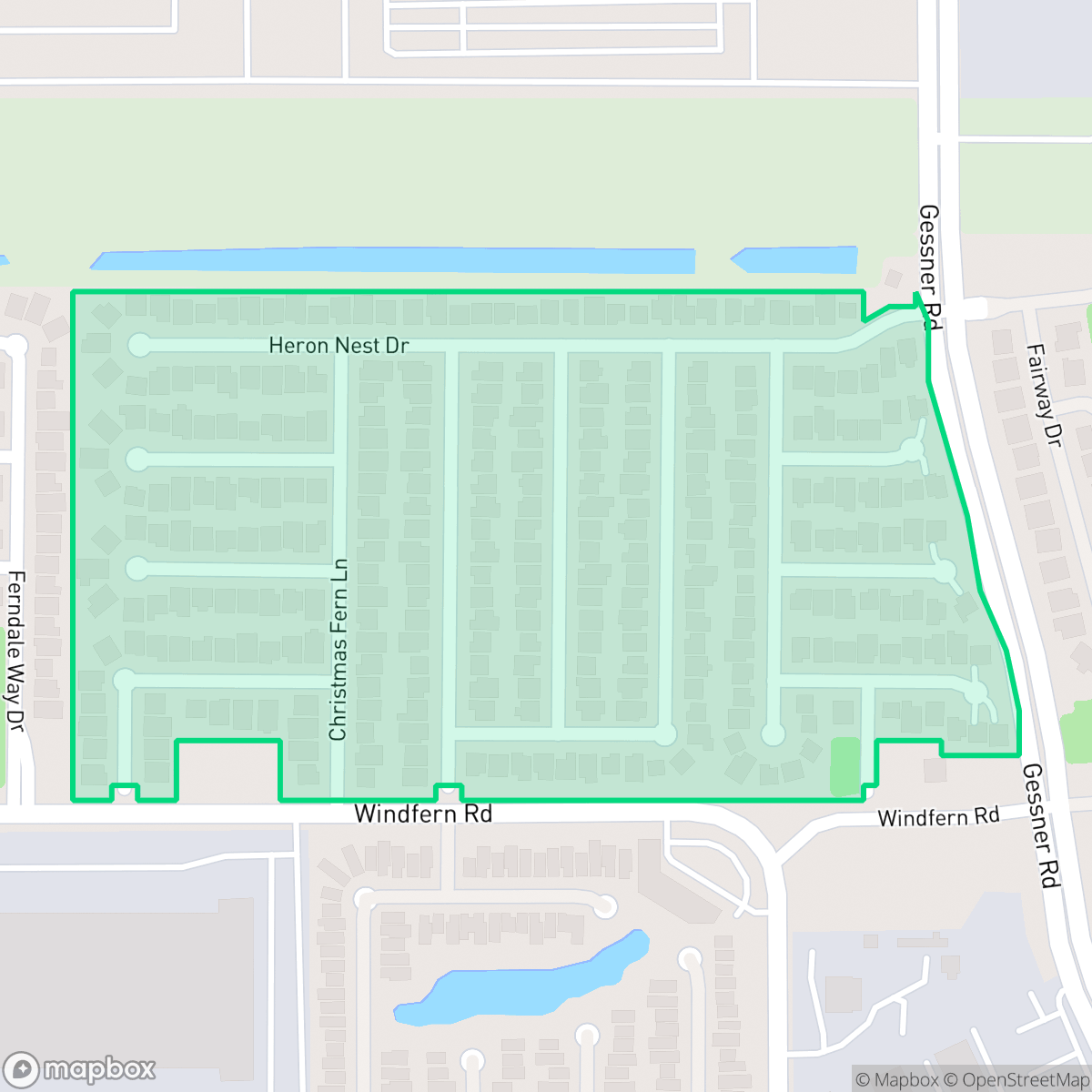 Map showing the location of Heron Nest, Houston, TX