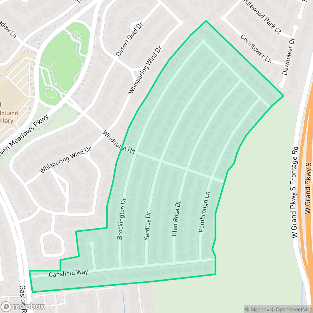 Map showing the location of Hickory Creek, Houston, TX