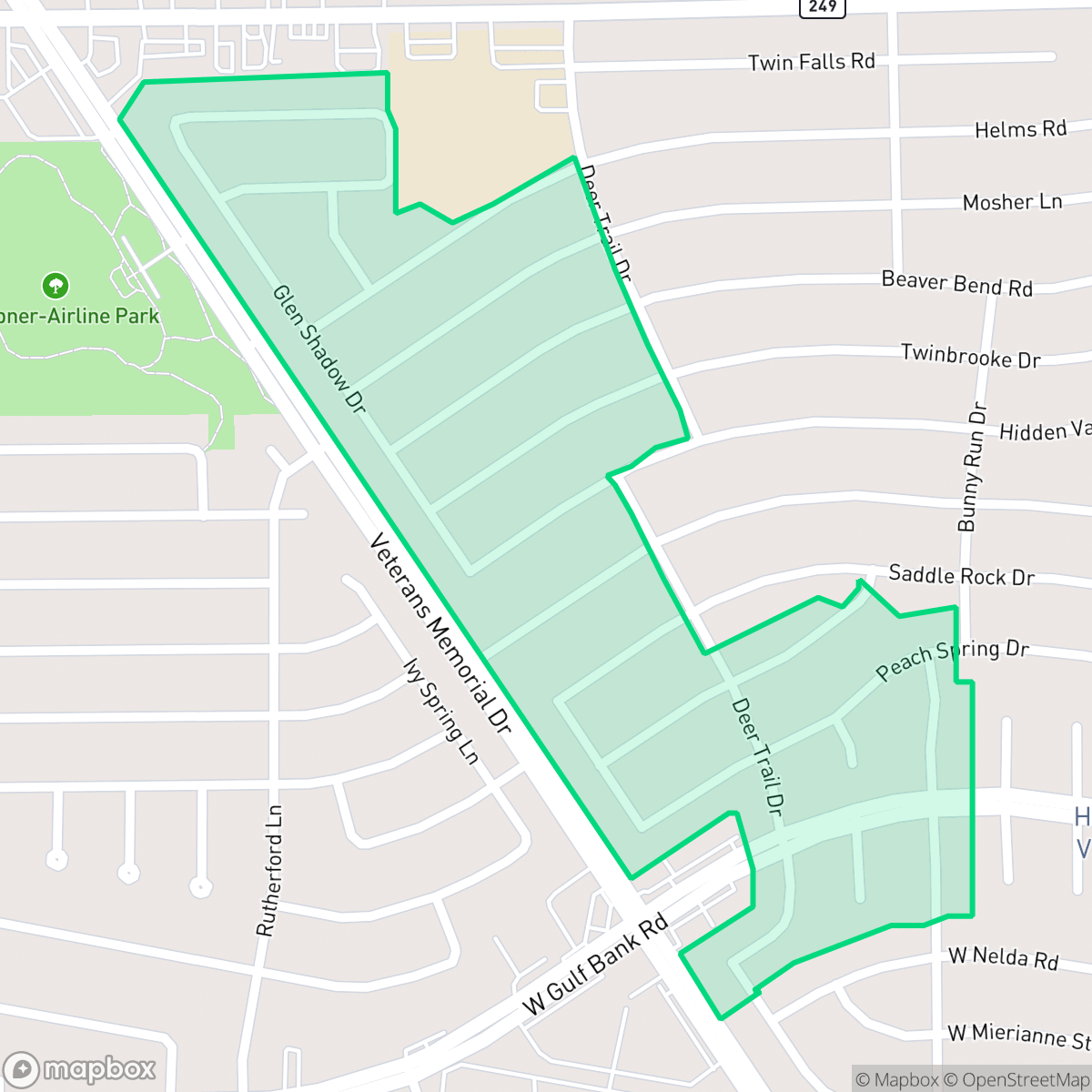 Map showing the location of Hidden Valley West, Houston, TX
