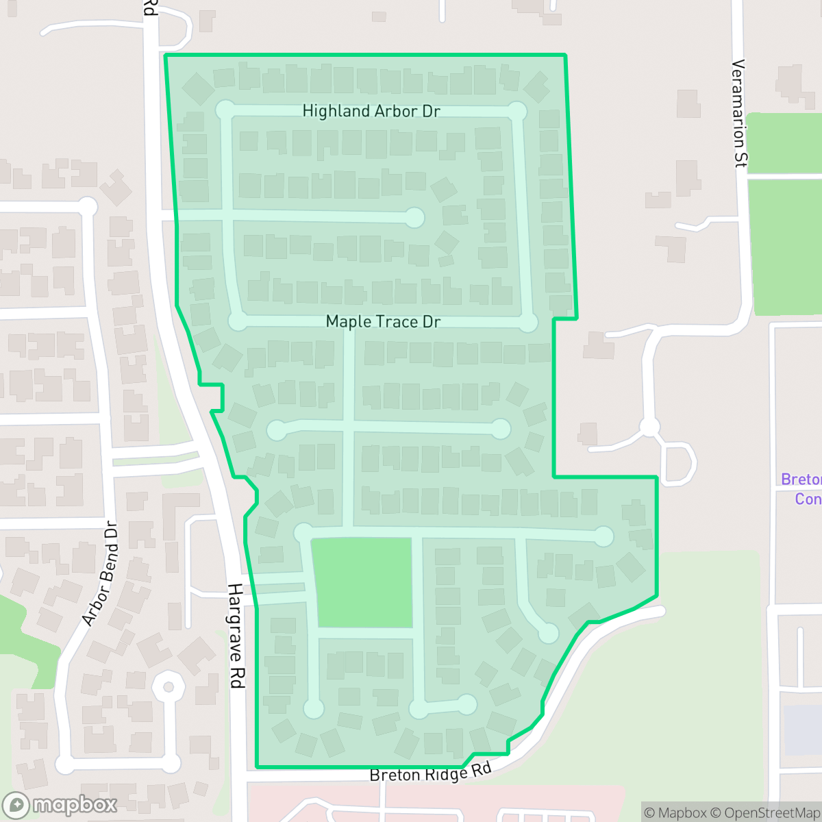 Map showing the location of Highland Timbers, Houston, TX