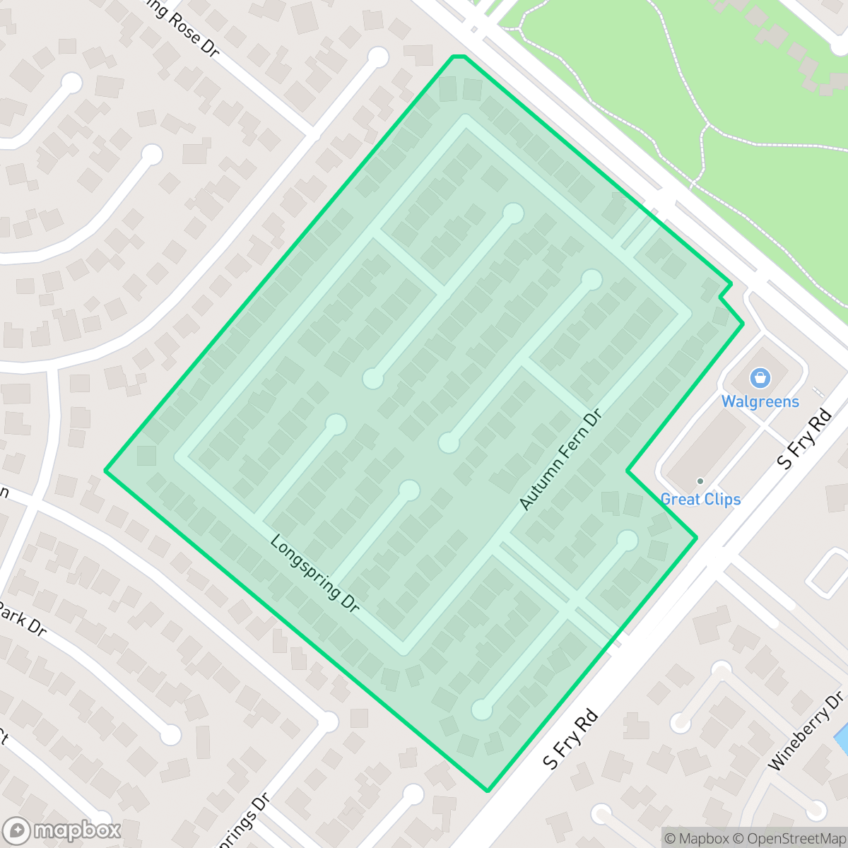 Map showing the location of Highland Trails, Houston, TX
