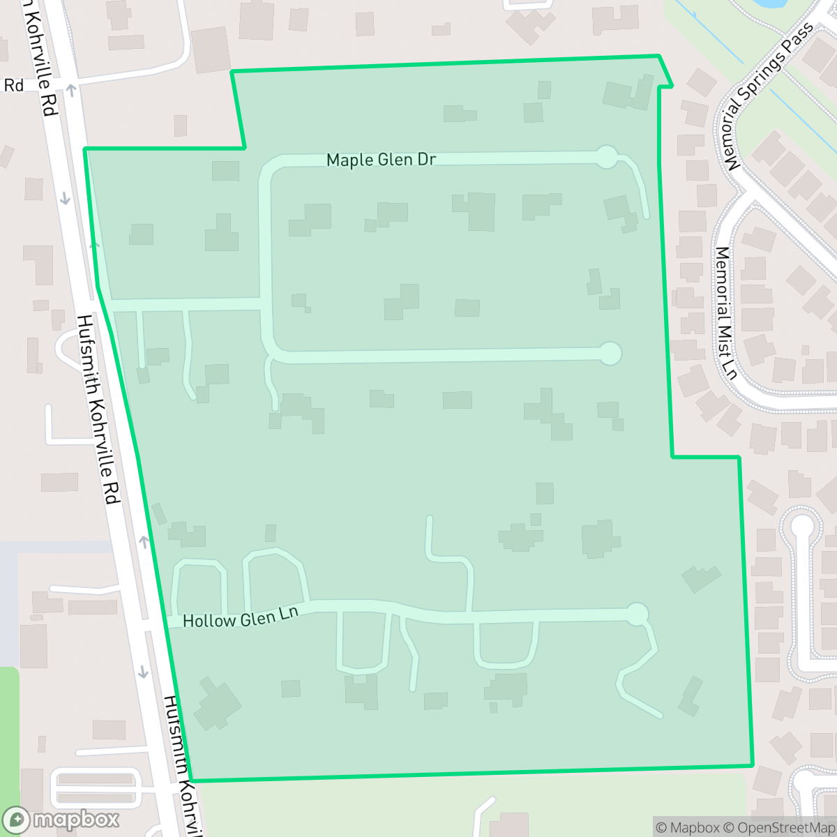 Map showing the location of Hollow Glen, Houston, TX